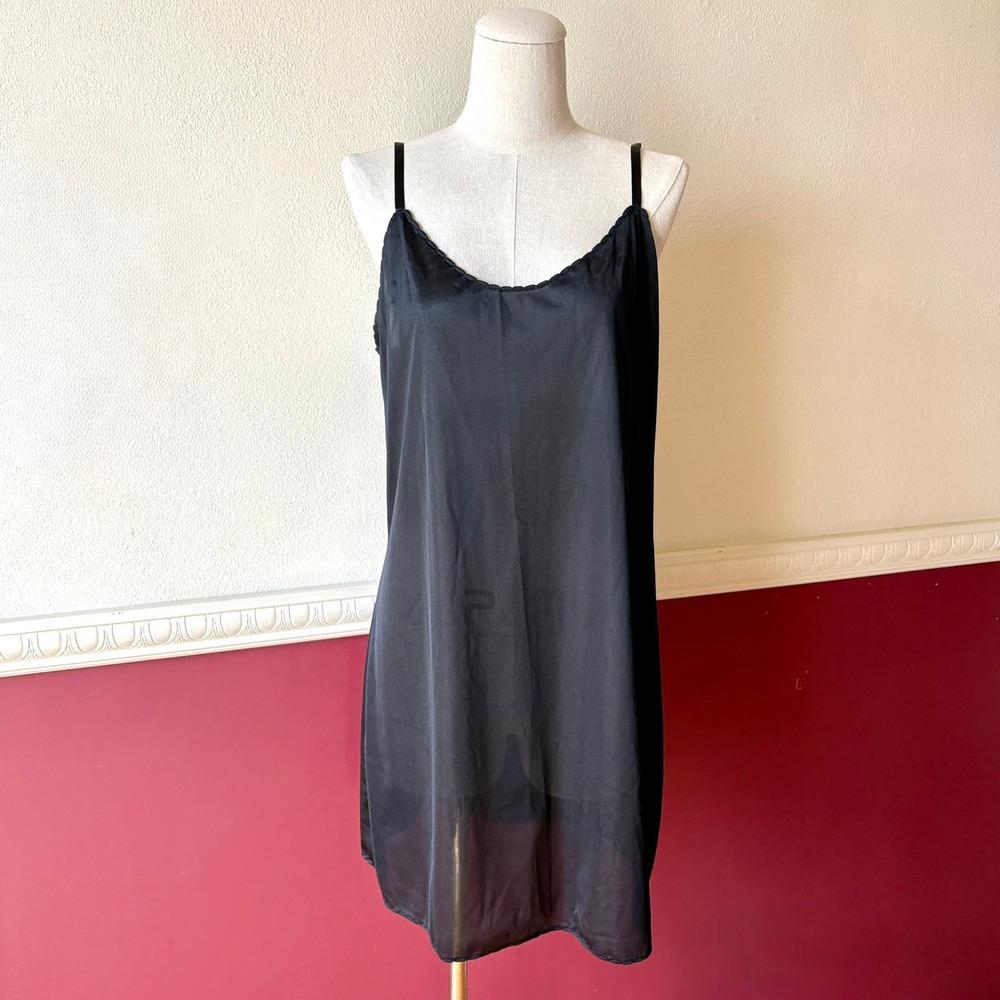 Vintage 80s Sears Black Full Slip Dress Antron III Nylon Tricot USA Made Size 36